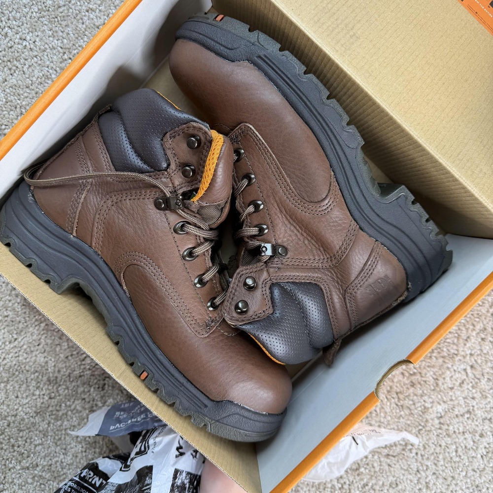 Timberland TiTAN Boots Mens Size 8 Brown Leather Work Ankle Slip Resistant